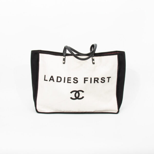 Chanel Shopper Ladies First in Canvas and Leather, Black with Silver Hardware