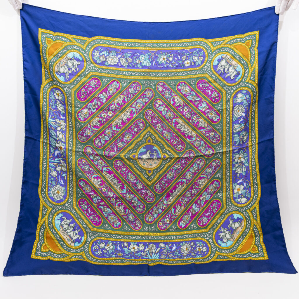 Hermès Tuch Seide Carré 90 Qalamdan Blau