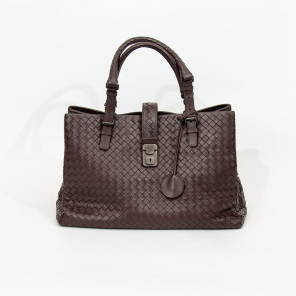 Bottega Veneta handbag Intrecciato Roma leather brown with silver hardware