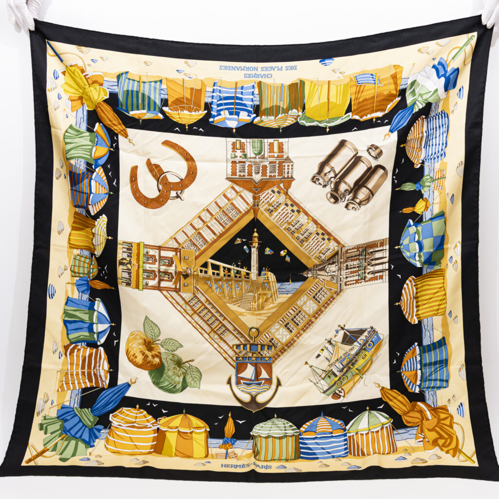 Hermès Tuch Seide Carré 90 Charmes Des Plages Normandes Schwarz