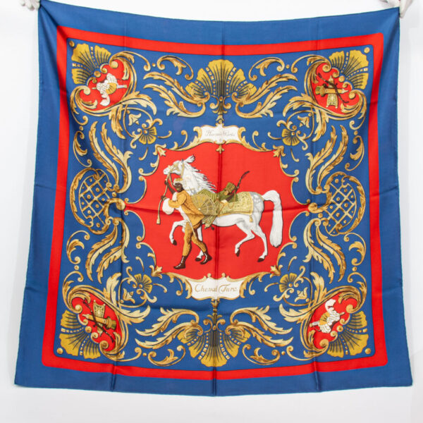 Hermès Carré 90 Tuch Seide Cheval Turc Blau