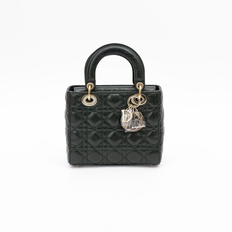 Sac Christian Dior My Lady Dior en cuir vert avec finitions dorées – Image 1