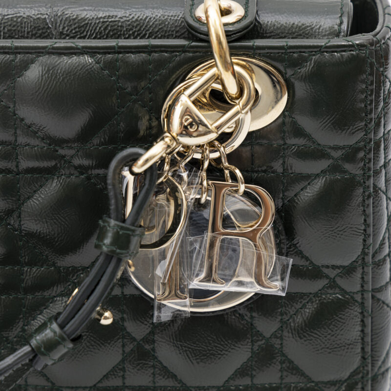 Sac Christian Dior My Lady Dior en cuir vert avec finitions dorées – Image 11