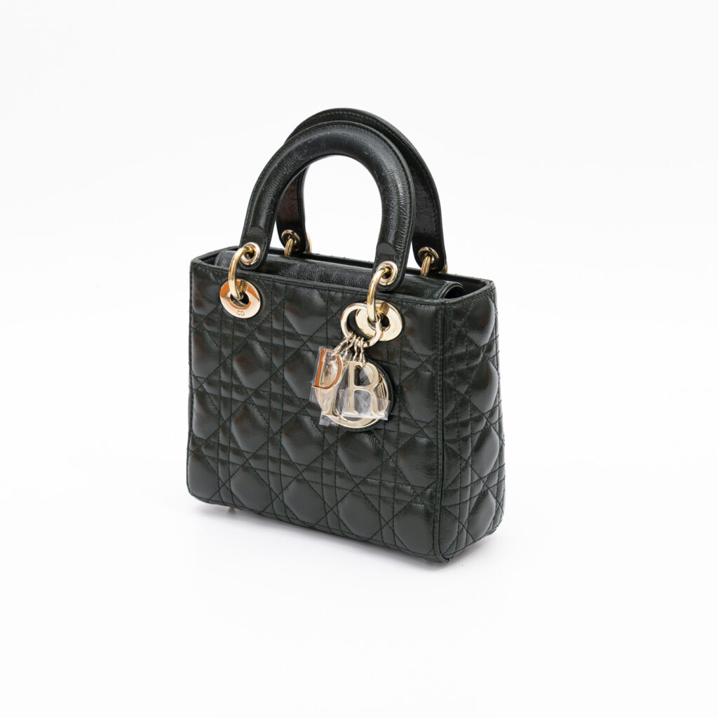 Sac Christian Dior My Lady Dior en cuir vert avec finitions dorées