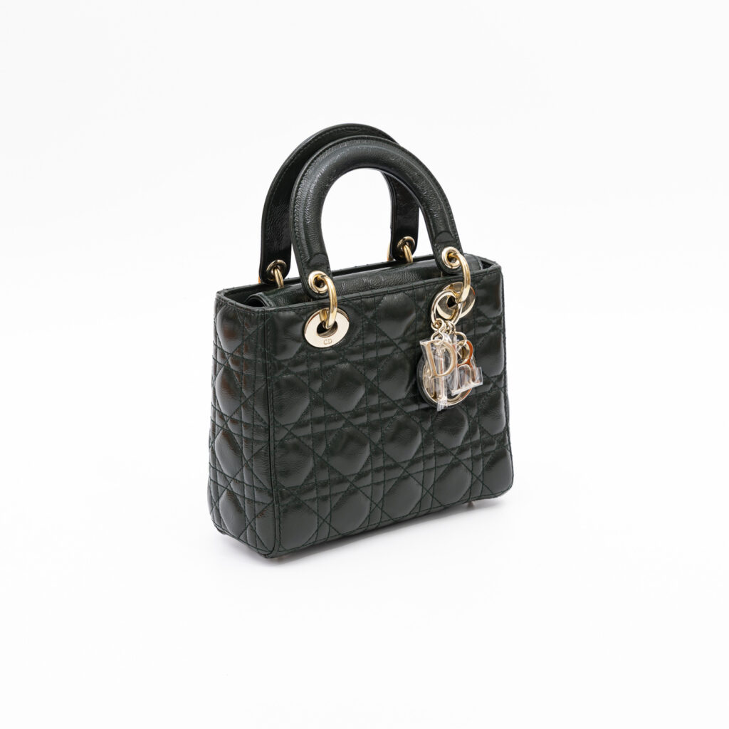Sac Christian Dior My Lady Dior en cuir vert avec finitions dorées