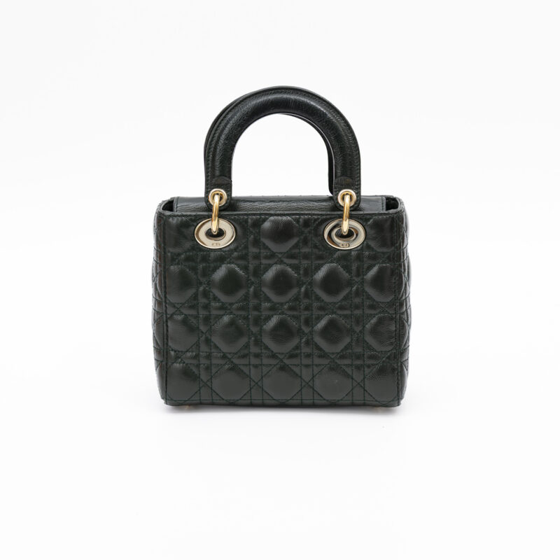 Sac Christian Dior My Lady Dior en cuir vert avec finitions dorées – Image 4
