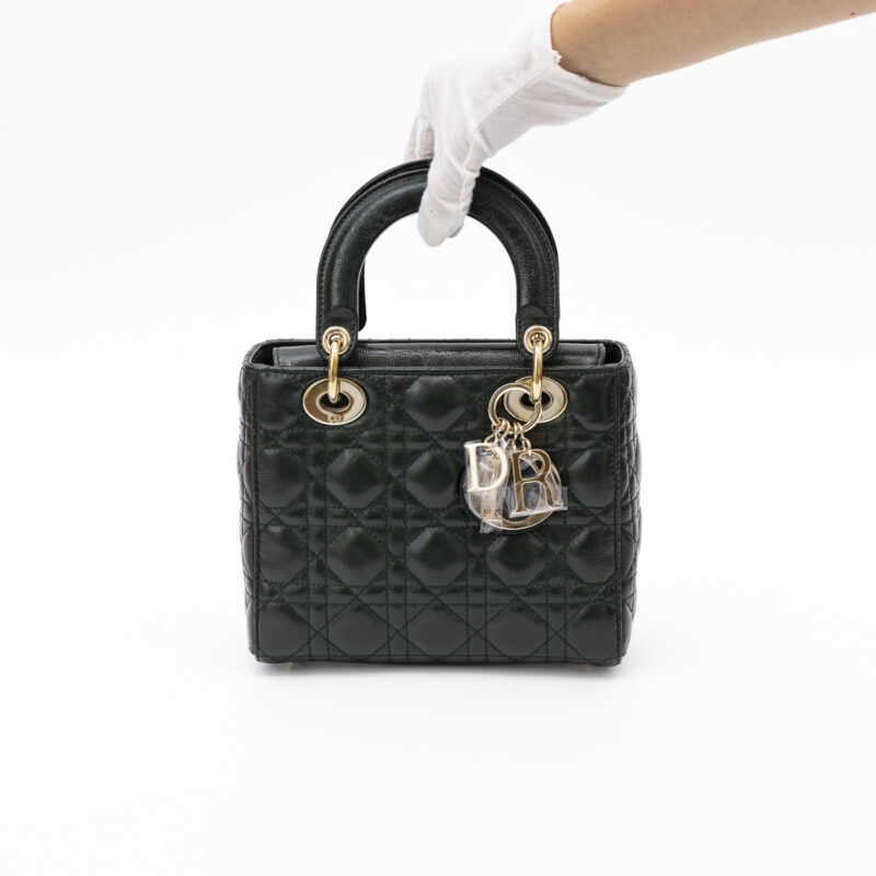Sac Christian Dior My Lady Dior en cuir vert avec finitions dorées – Image 6