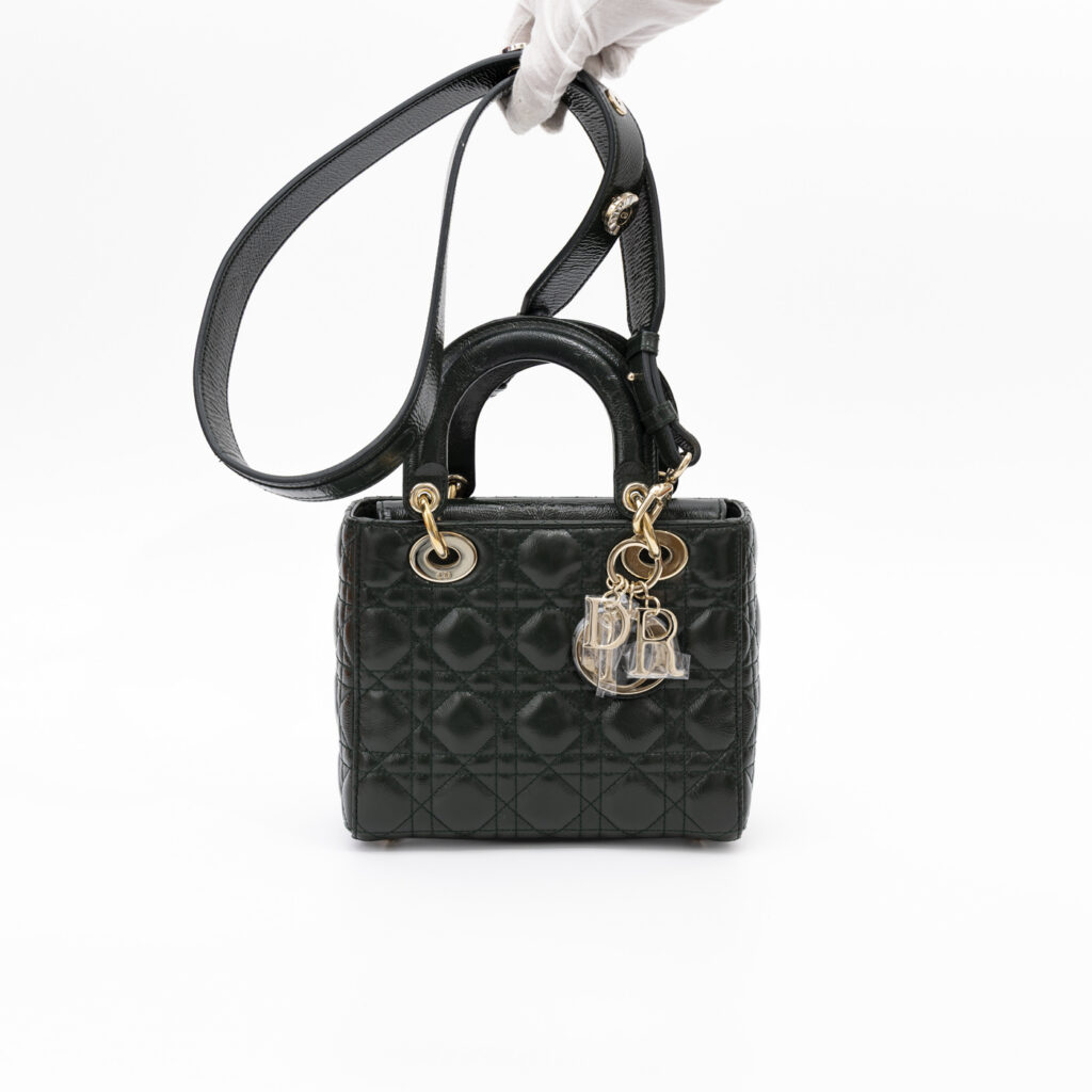Sac Christian Dior My Lady Dior en cuir vert avec finitions dorées
