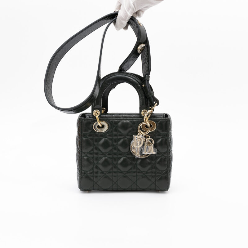 Sac Christian Dior My Lady Dior en cuir vert avec finitions dorées – Image 7