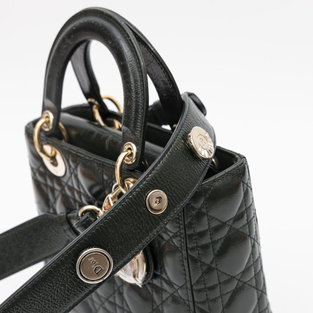 Sac Christian Dior My Lady Dior en cuir vert avec finitions dorées