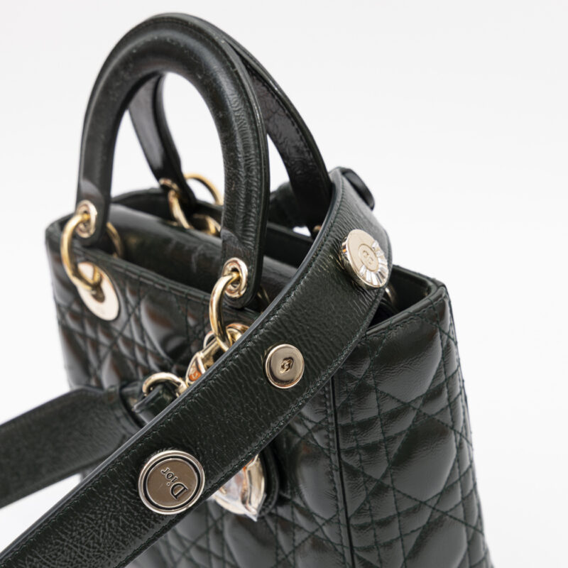 Sac Christian Dior My Lady Dior en cuir vert avec finitions dorées – Image 8