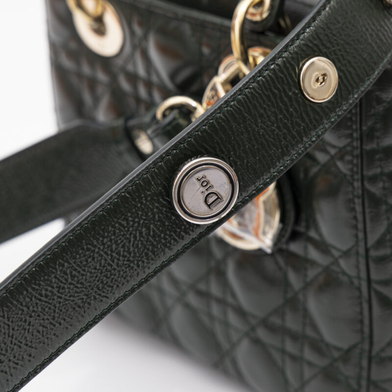 Sac Christian Dior My Lady Dior en cuir vert avec finitions dorées – Image 9