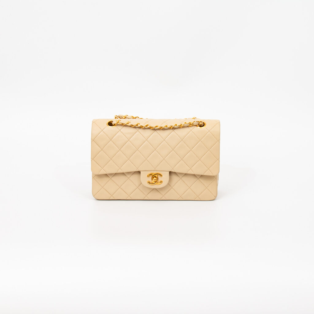 Chanel Tasche Timeless Medium Lambskin Double Flap Beige 058270