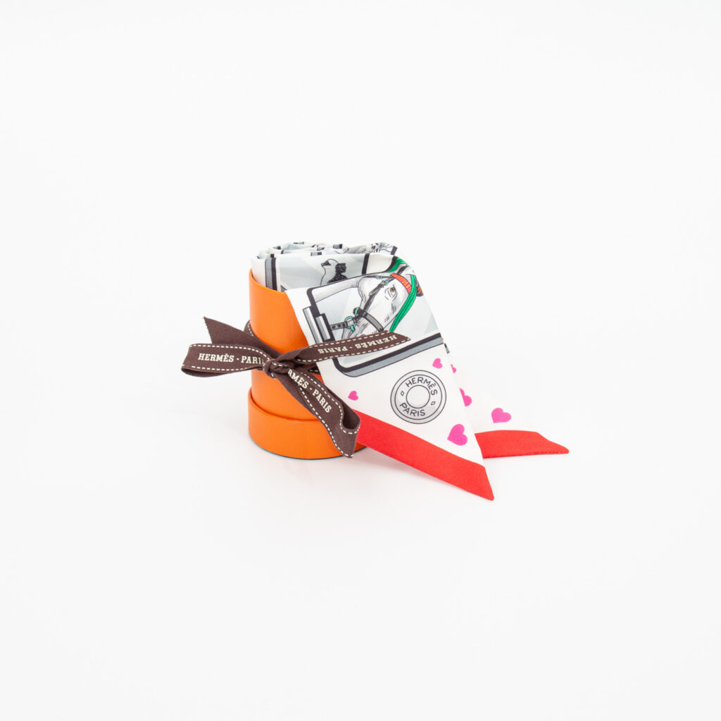 Hermès Twilly Tuch Seide Hermès Sellier Weiß