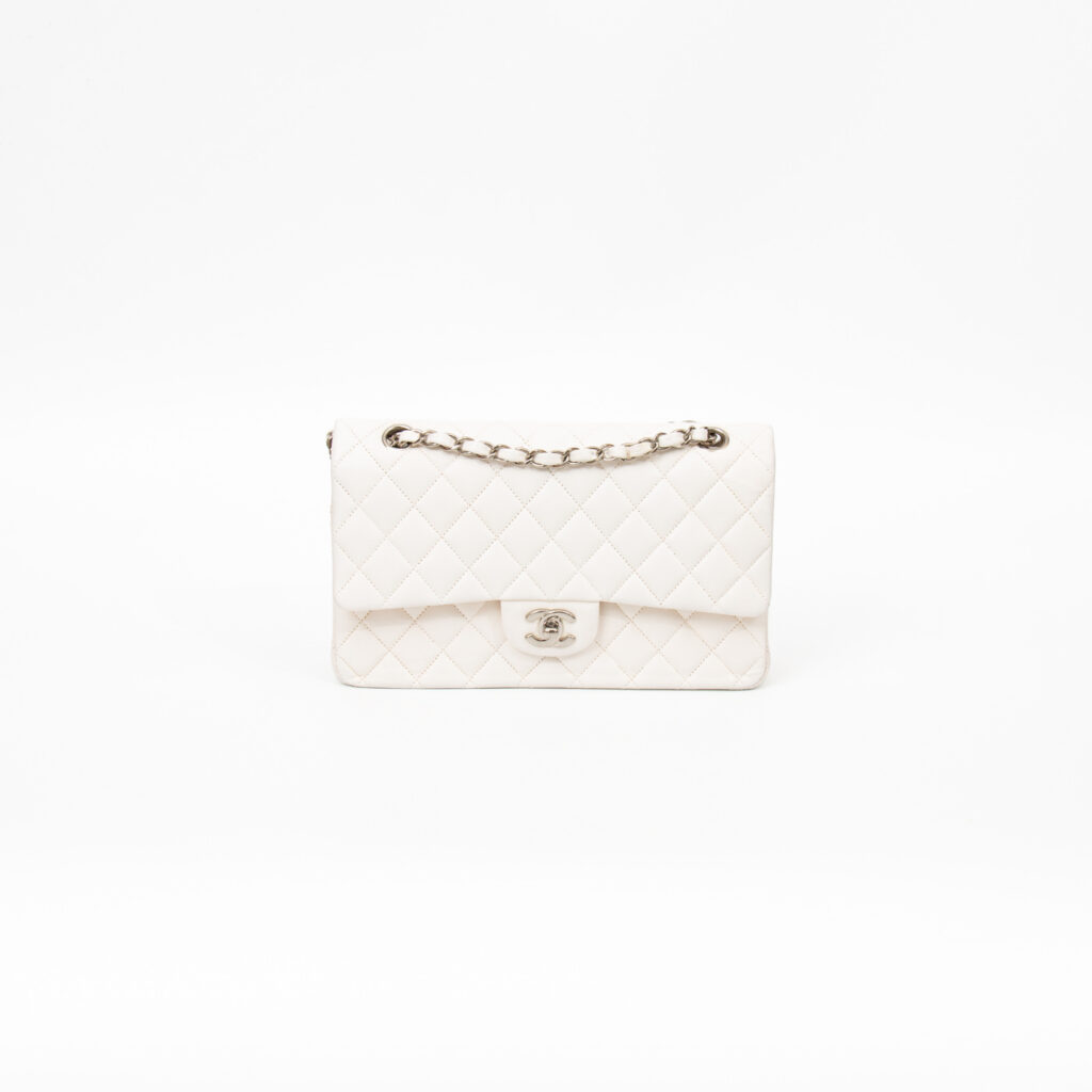 Chanel Timeless Double Flap Medium Lambskin Tasche Weiß SHW
