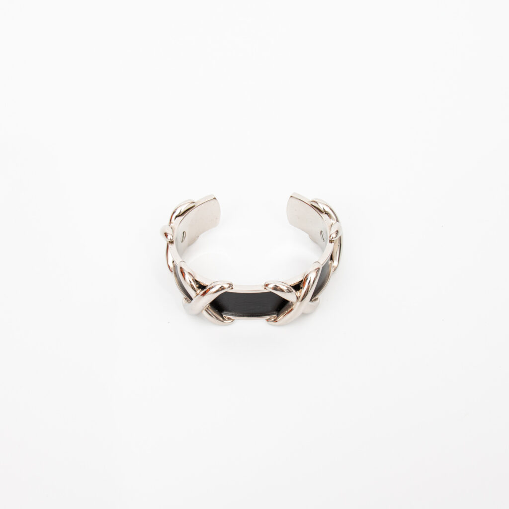 Hermès Armband Cross Bangle Leder Schwarz