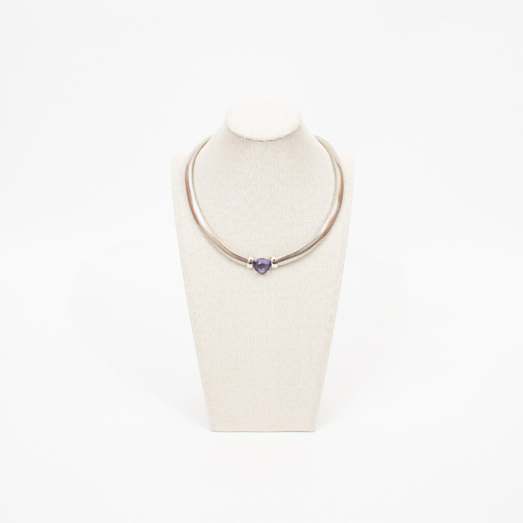 Grossé Vintage Collier Halskette Silber mit Lila Herz Kristall