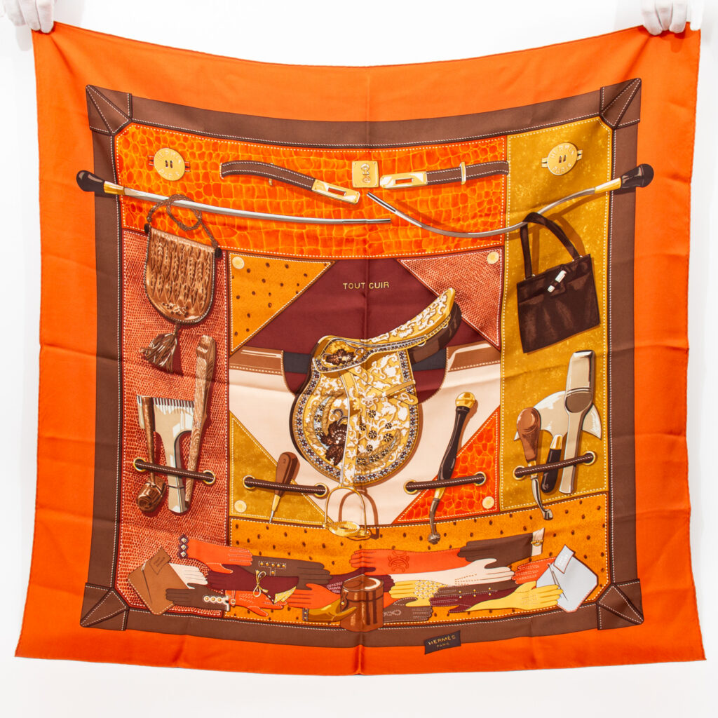 Hermès Carré Tuch Seide 90 Tuit Cuir Braun