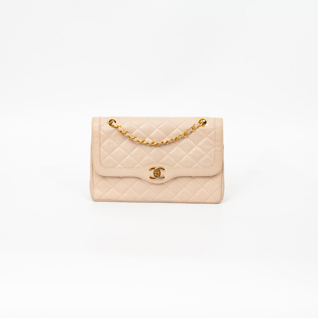 Chanel Double Flap Bicolor Vintage Tasche in Creme mit Bicolor Hardware