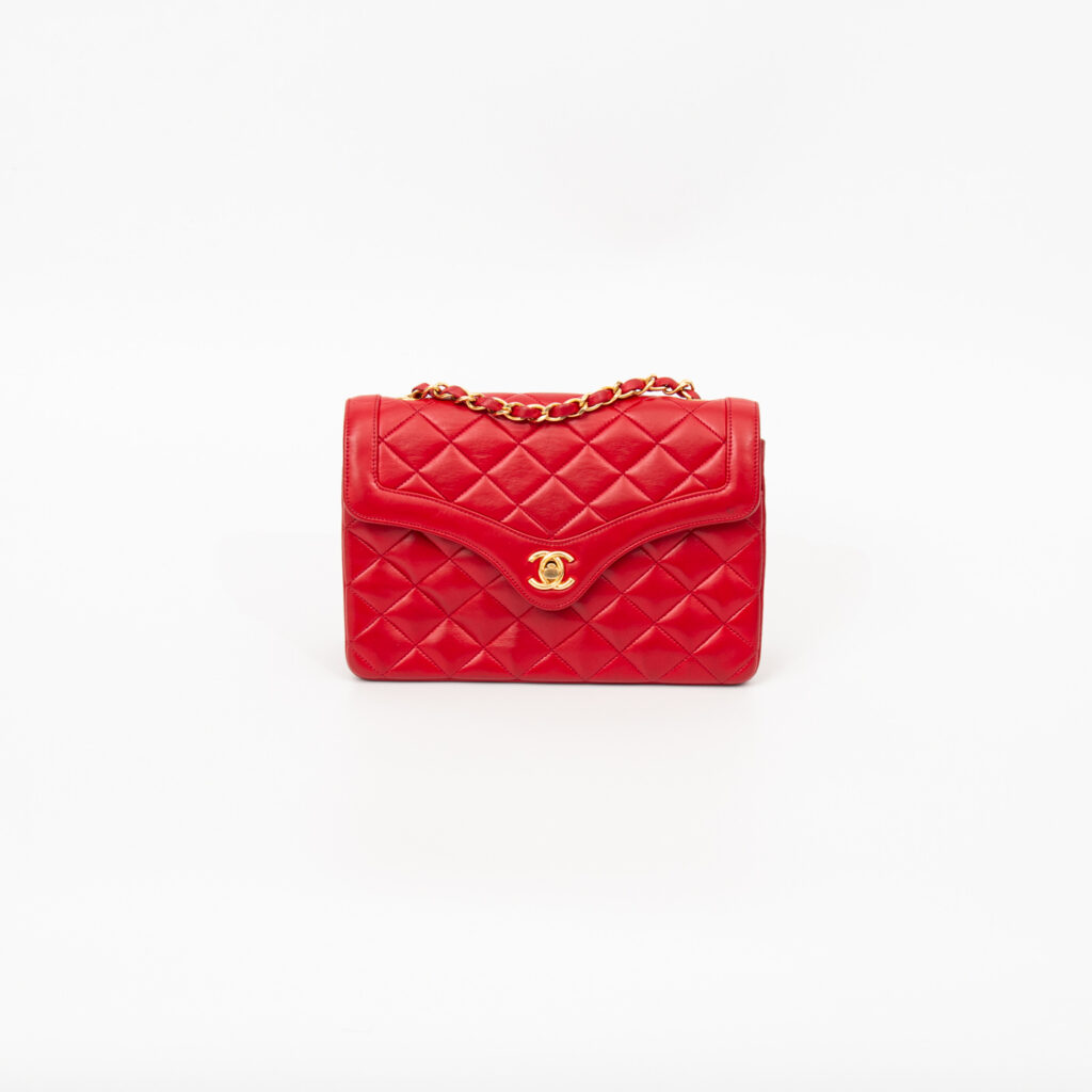 Chanel Handtasche Single Flap Lammleder Rot Mit Goldener Hardware