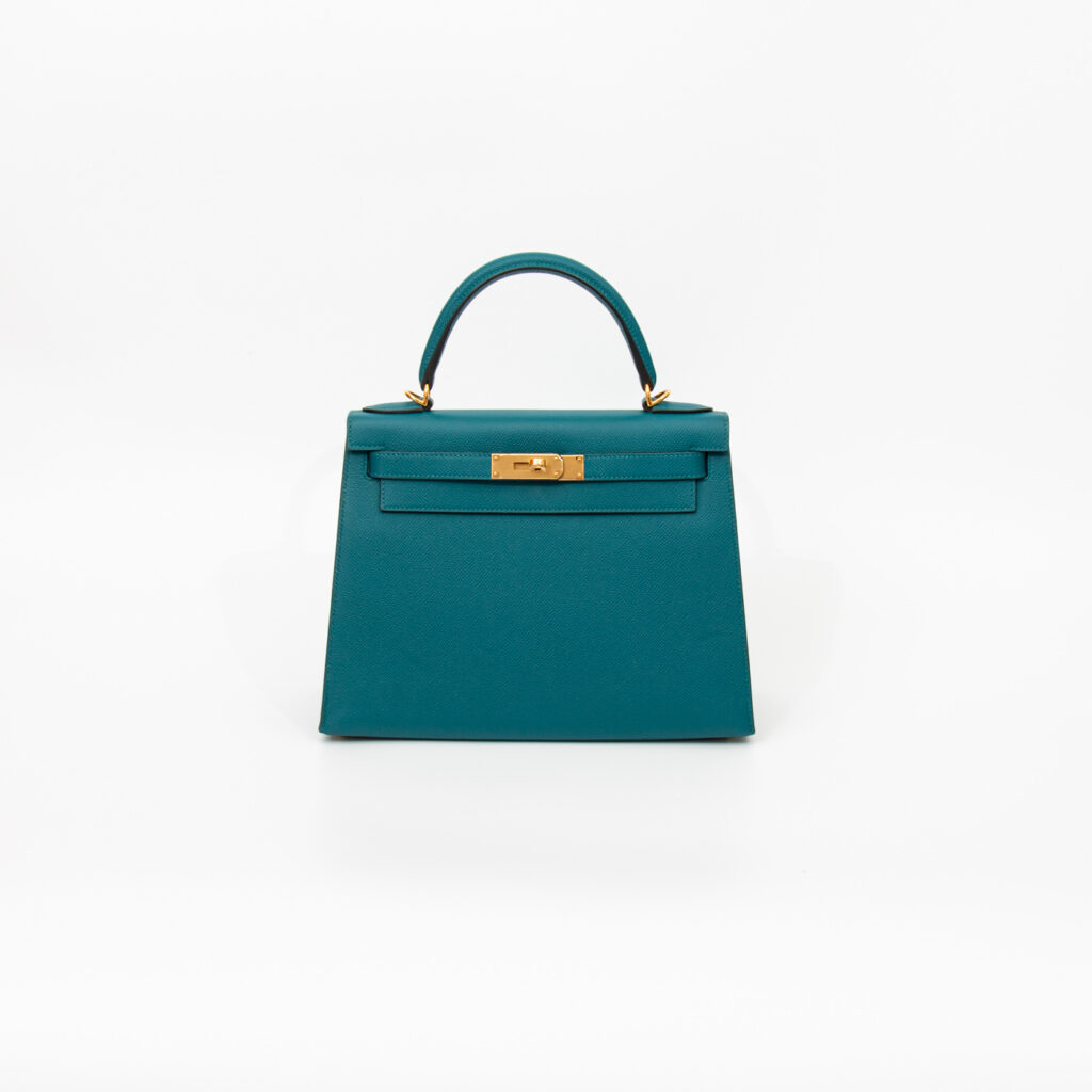 Hermès Tasche Kelly 28 Veau Epsom Vert Bosphore Mit Goldener Hardware 2019