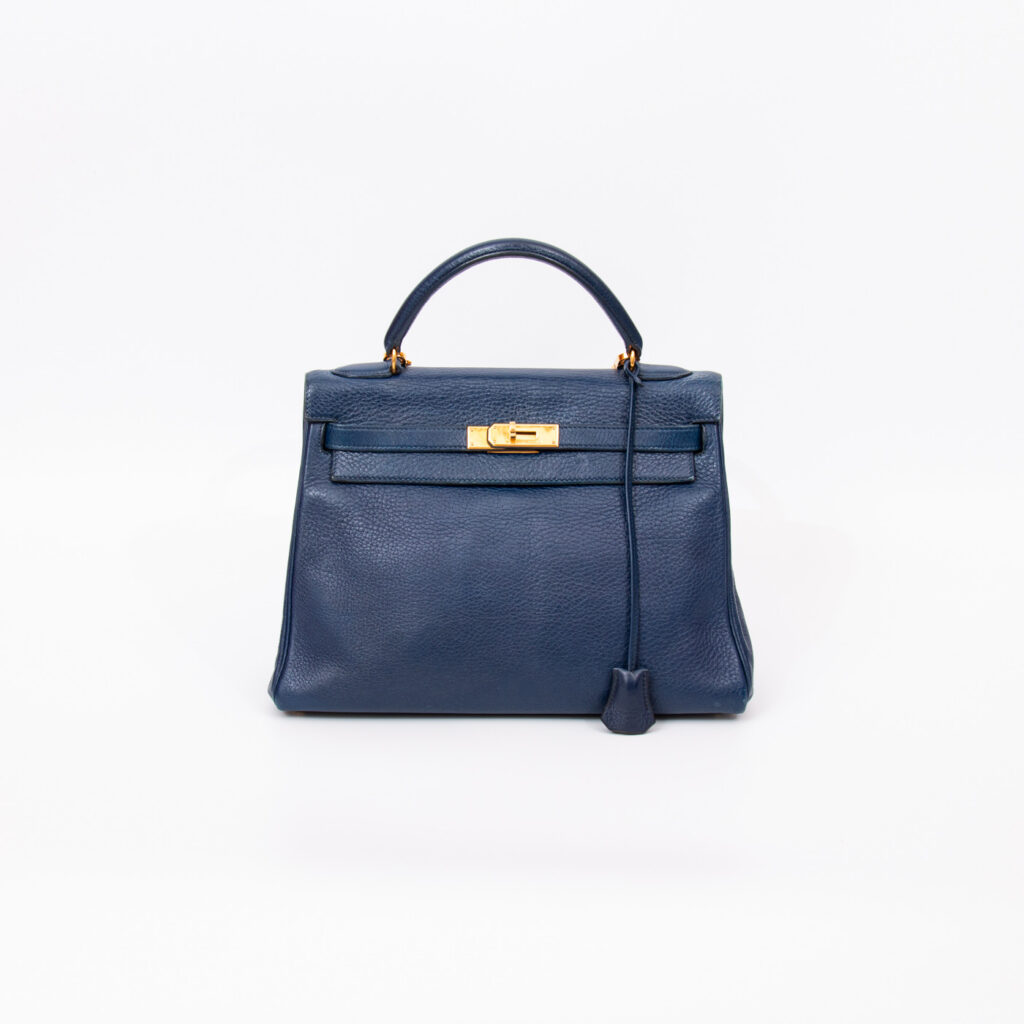 Hermès Kelly 32 Clemence Leder Tasche Navy Blue Goldene Hardware