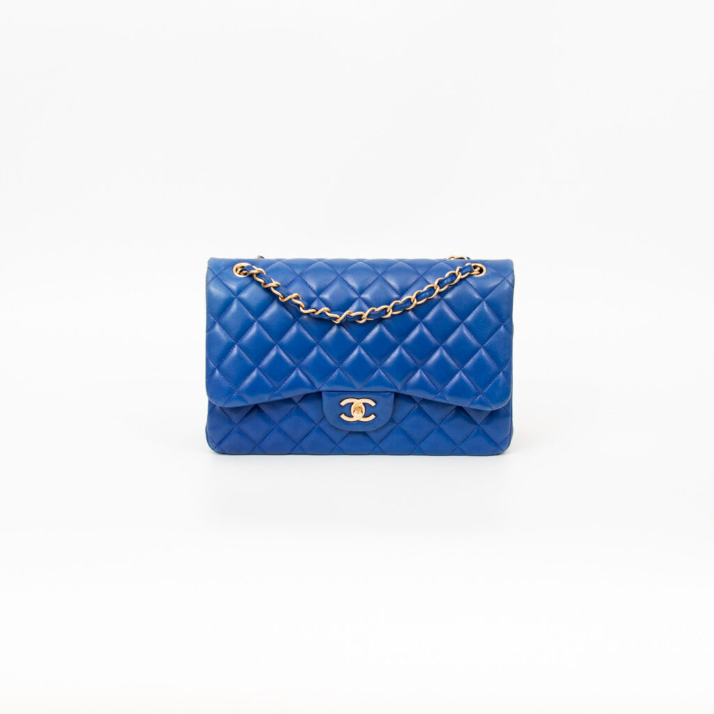 Chanel Timeless Double Flap Jumbo Lammleder Tasche Blau