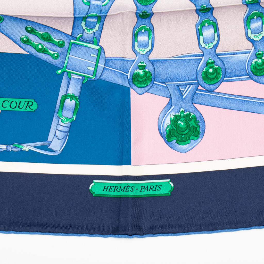 Hermès Seidenschal Carré 90 Harnais De Cour Blau