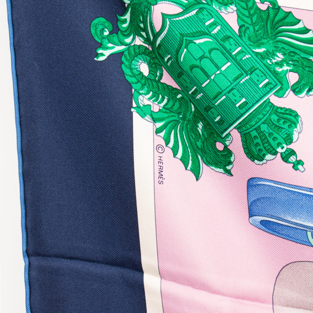 Hermès Seidenschal Carré 90 Harnais De Cour Blau