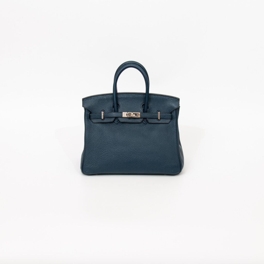 Hermès Handtasche Birkin 25 Retourne Taurillon Clemence Blau Mit Silberner Hardware 2008