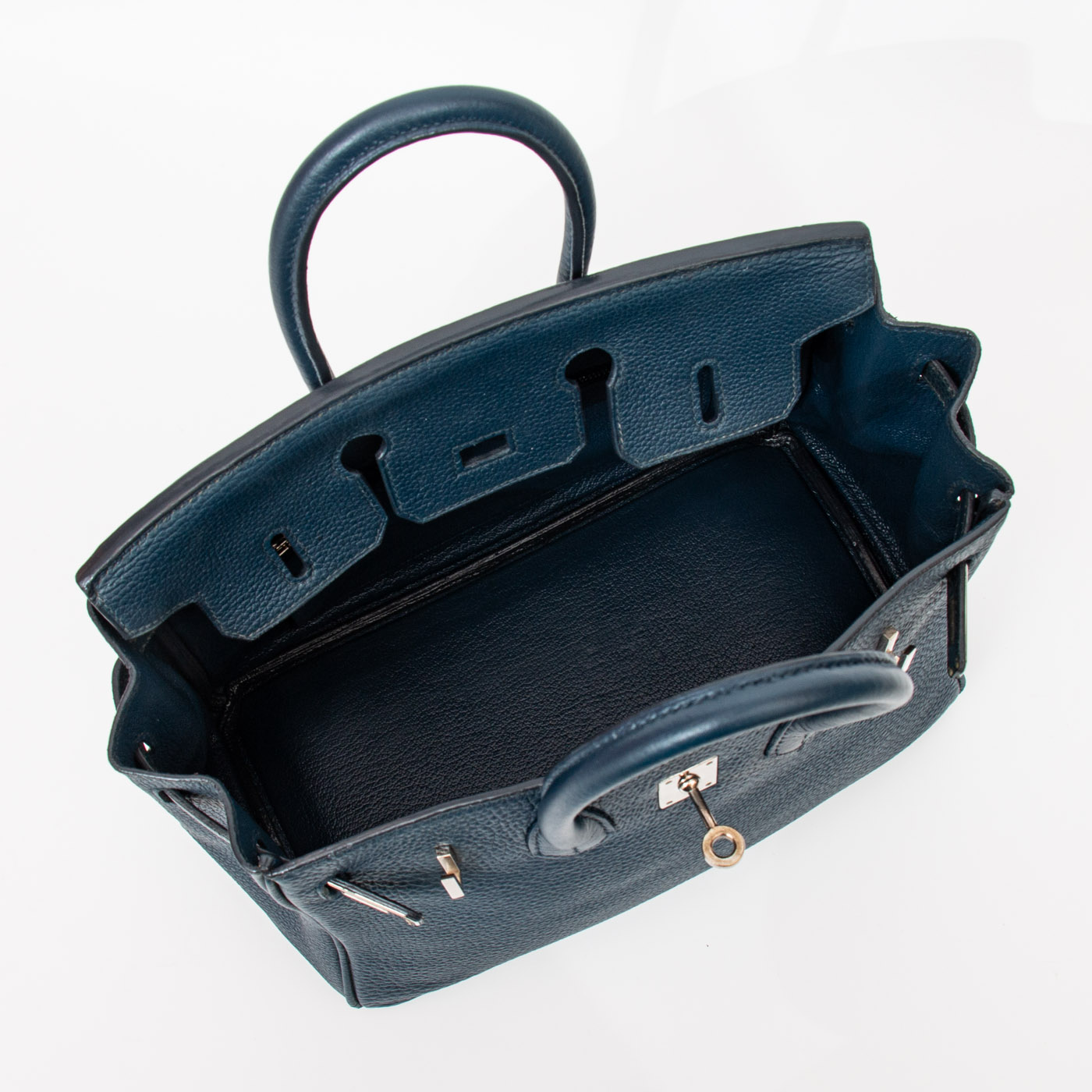 Hermès Handtasche Birkin 25 Retourne Taurillon Clemence Blau Mit Silberner Hardware 2008 – Bild 11