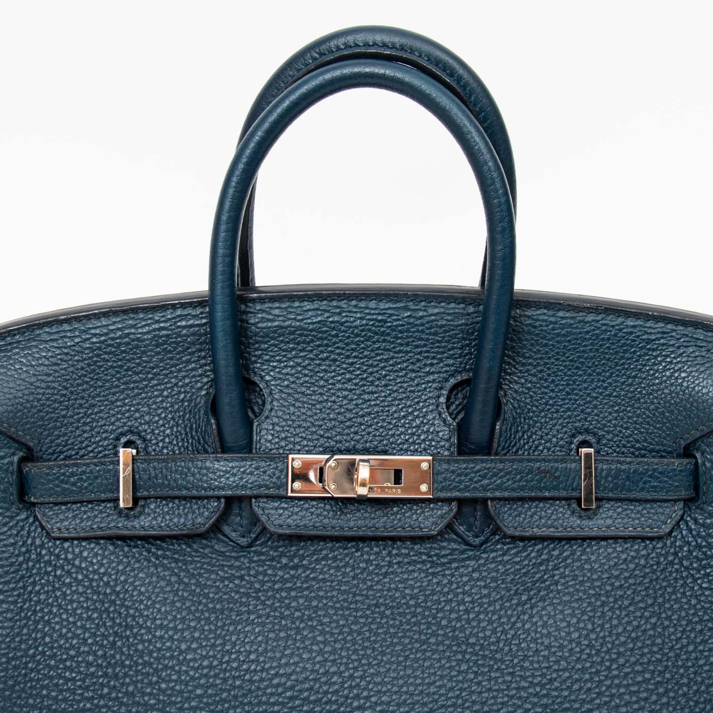 Hermès Handtasche Birkin 25 Retourne Taurillon Clemence Blau Mit Silberner Hardware 2008 – Bild 7