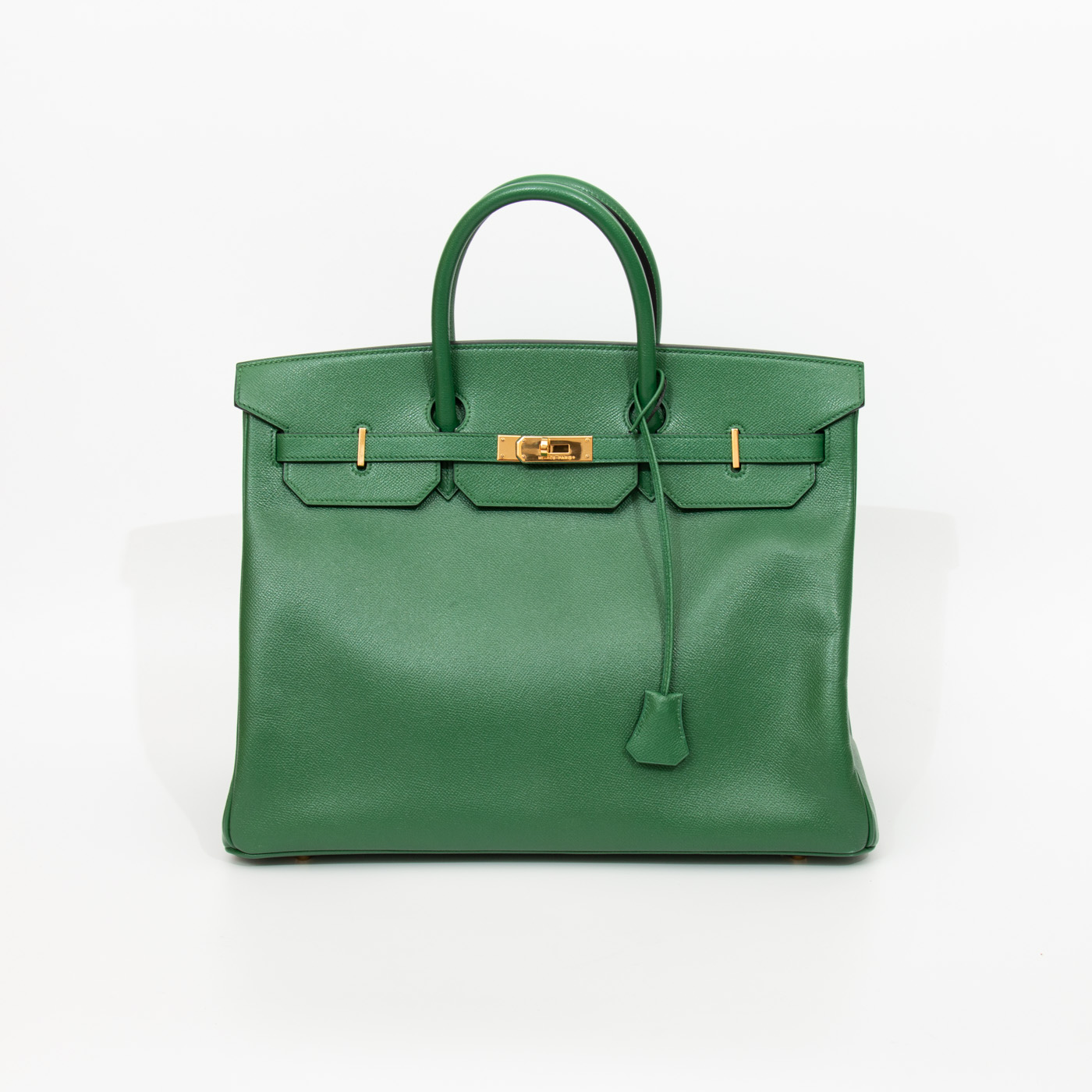 Hermès Handtasche Birkin 40 Retourne Veau Epsom Leder Grün mit goldener Hardware 2003