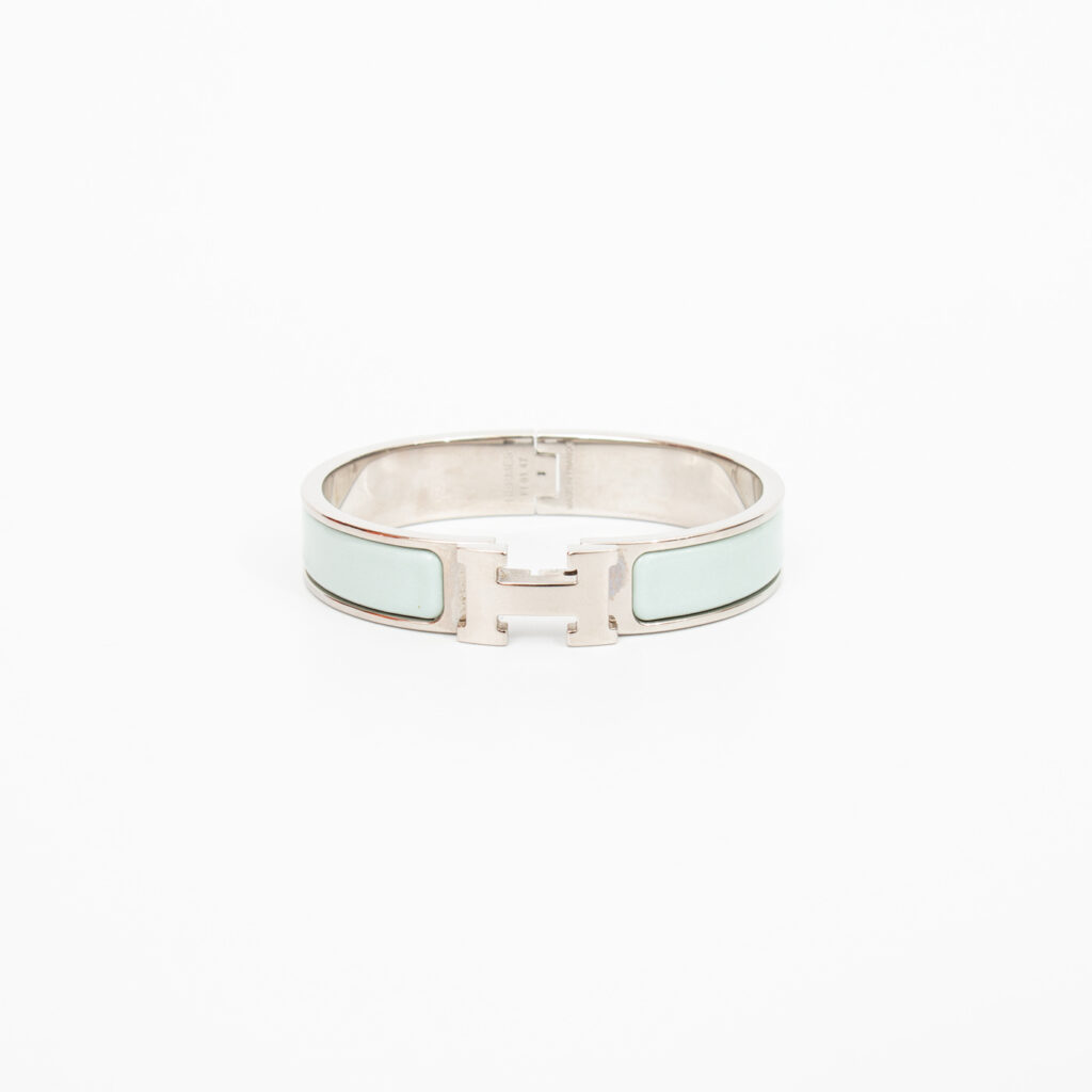Hermès Clic H Armreif PM Hellblau Silber Emaille