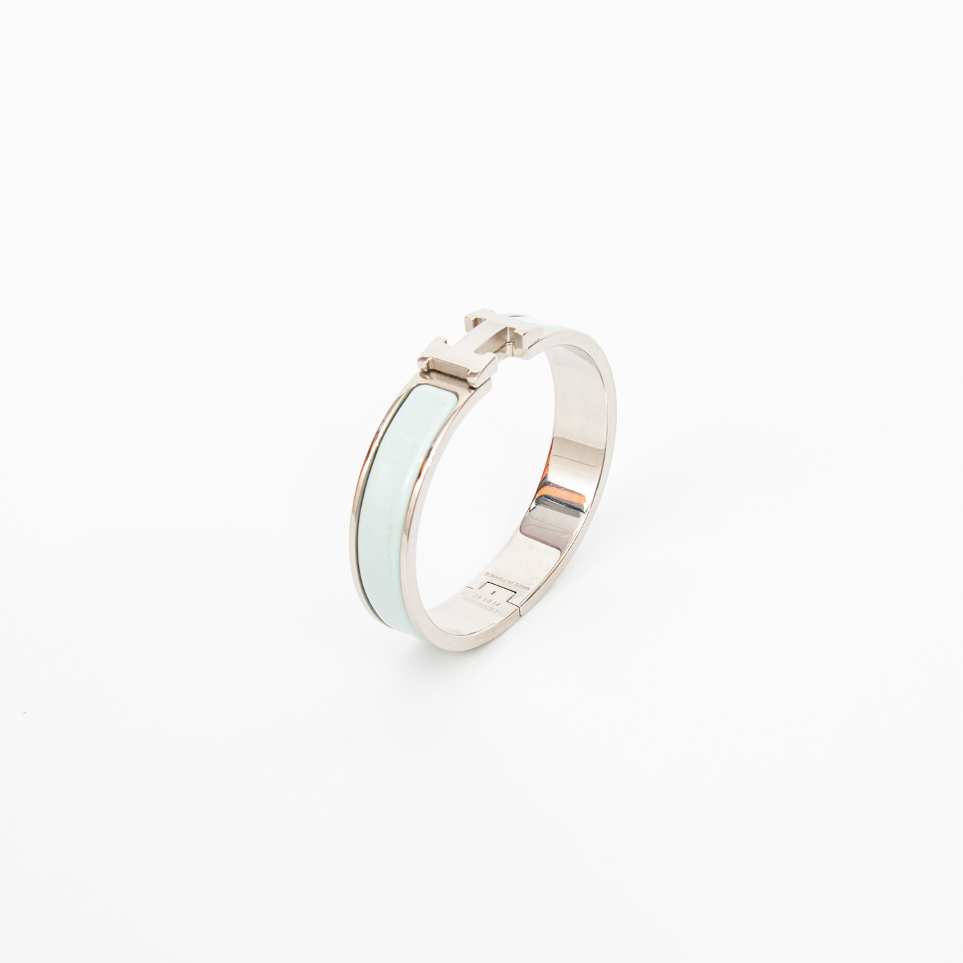 Bracelet Hermès Clic H PM en émail argenté bleu clair – Image 3