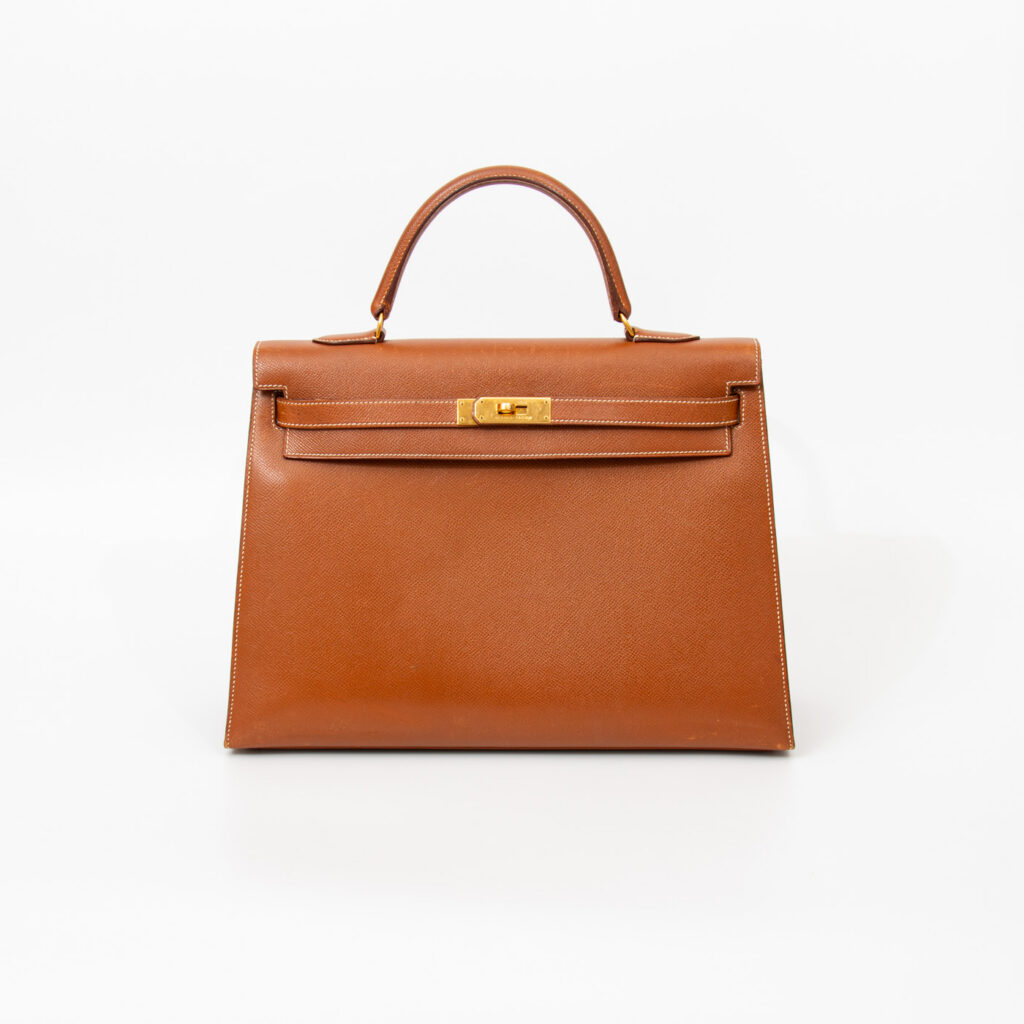 Hermès Kelly 35 Sellier Tasche Courchevel Epsom Leder Gold mit Goldener Hardware