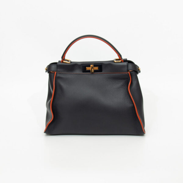 Sac Fendi Peekaboo en cuir, bleu foncé avec surpiqûres orange