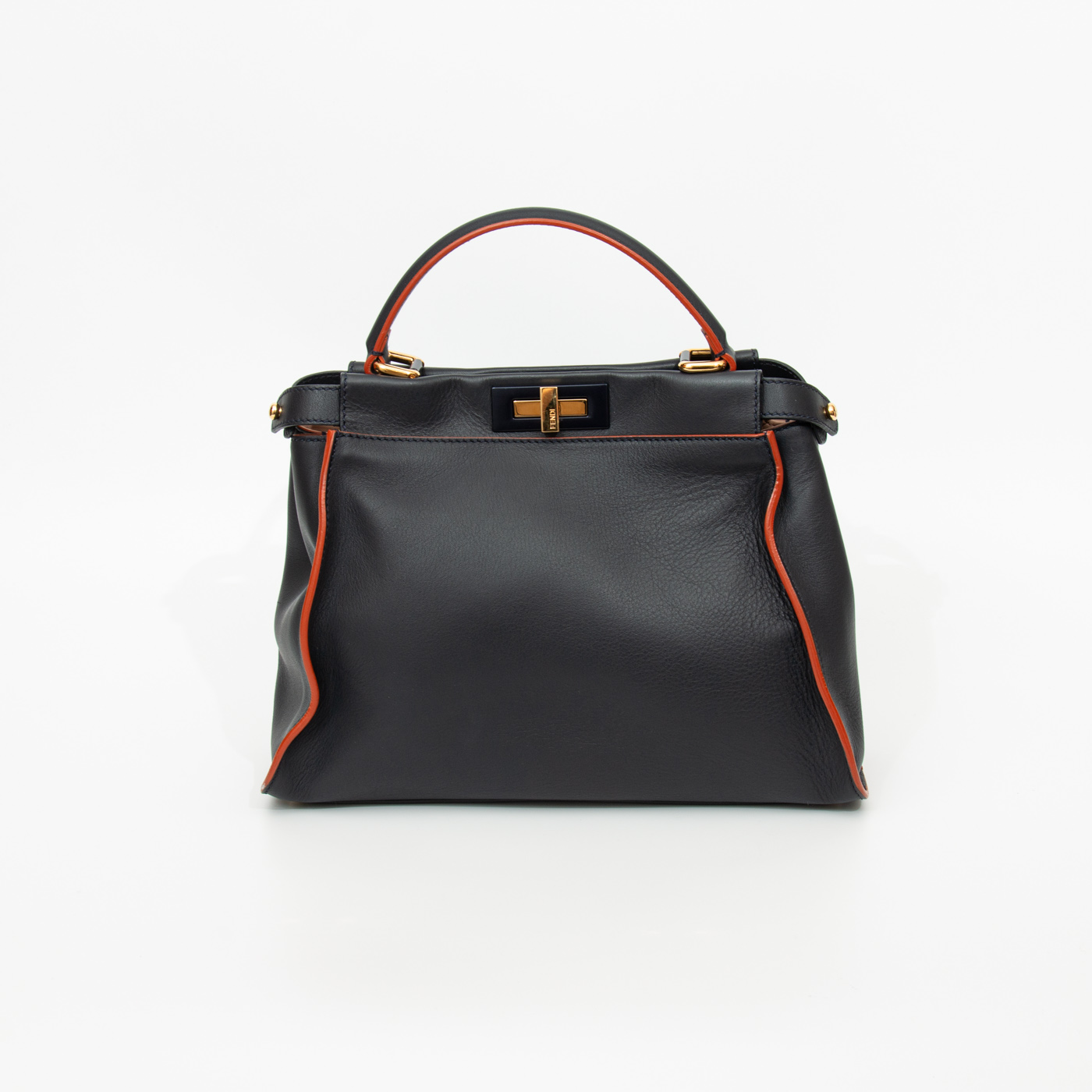 Sac Fendi Peekaboo en cuir, bleu foncé avec surpiqûres orange