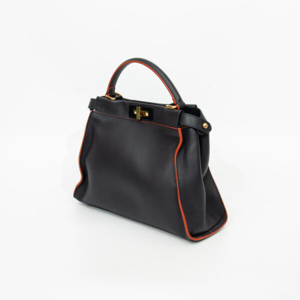 Sac Fendi Peekaboo en cuir, bleu foncé avec surpiqûres orange