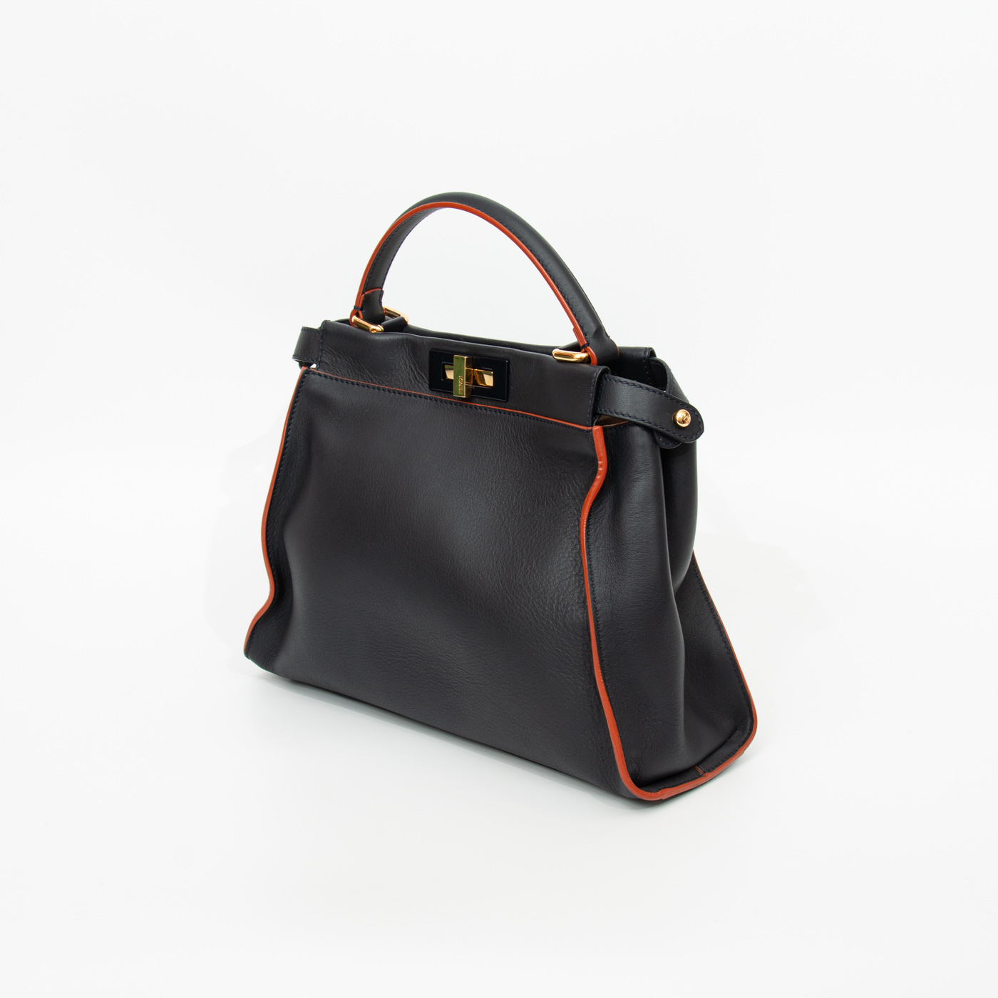 Sac Fendi Peekaboo en cuir, bleu foncé avec surpiqûres orange – Image 2
