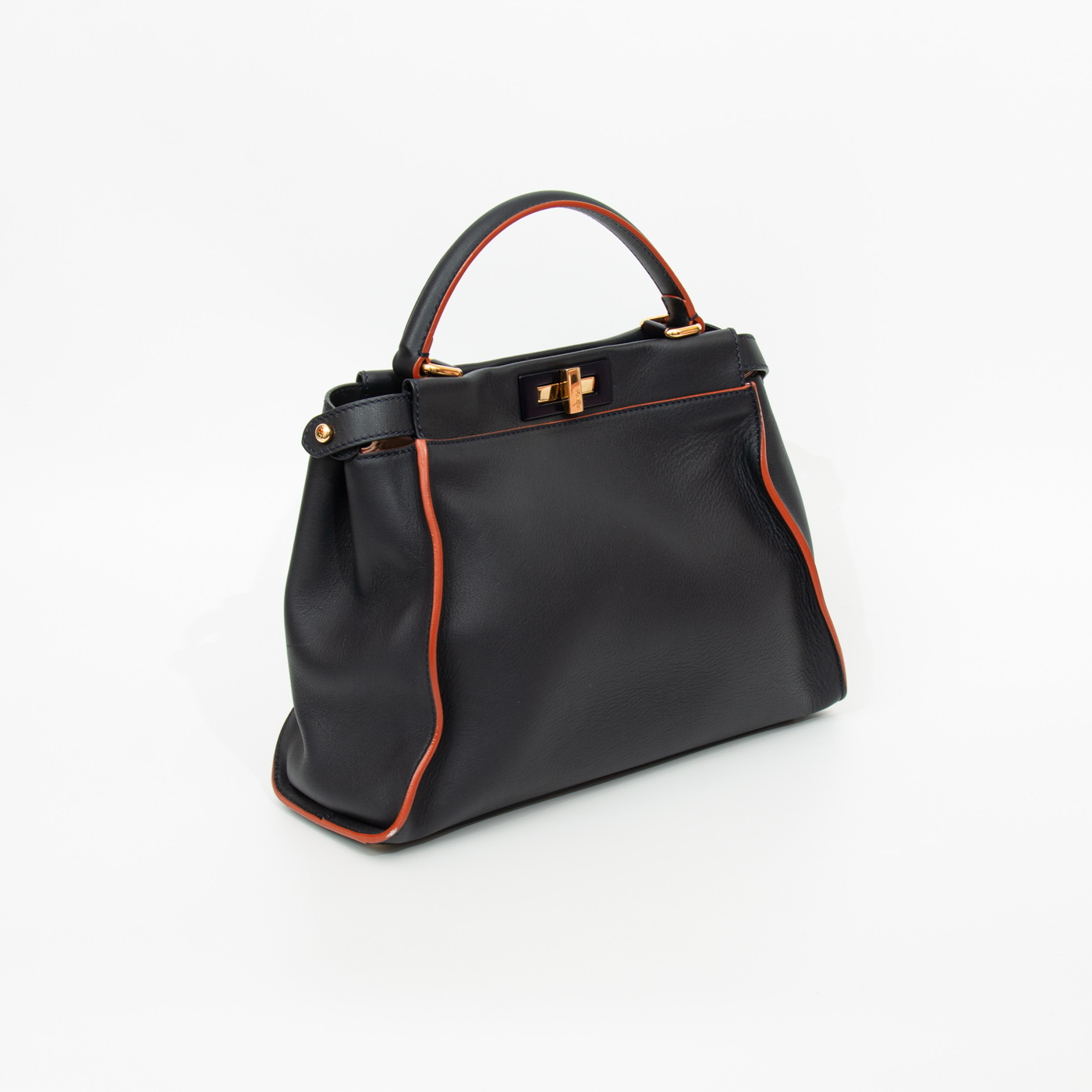 Sac Fendi Peekaboo en cuir, bleu foncé avec surpiqûres orange – Image 3