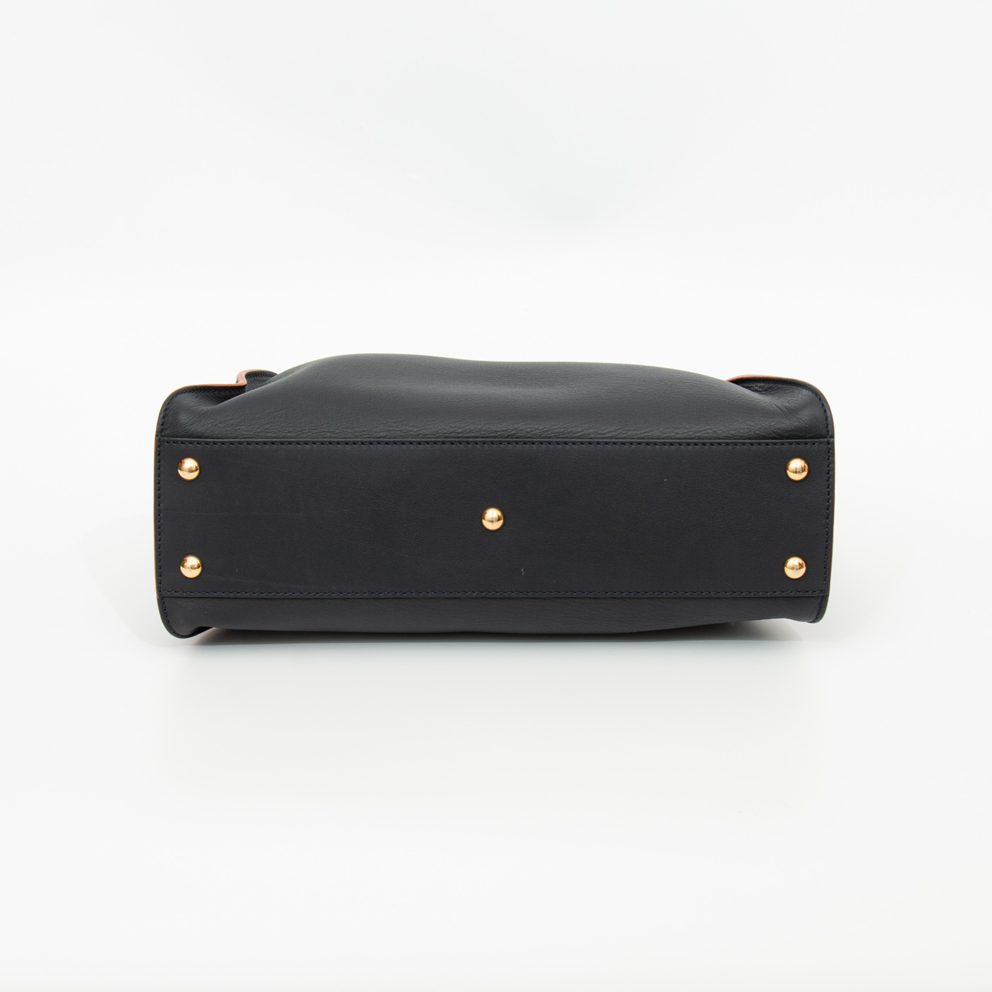 Sac Fendi Peekaboo en cuir, bleu foncé avec surpiqûres orange – Image 5