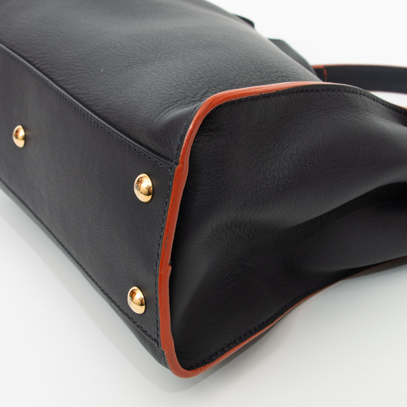 Sac Fendi Peekaboo en cuir, bleu foncé avec surpiqûres orange – Image 8