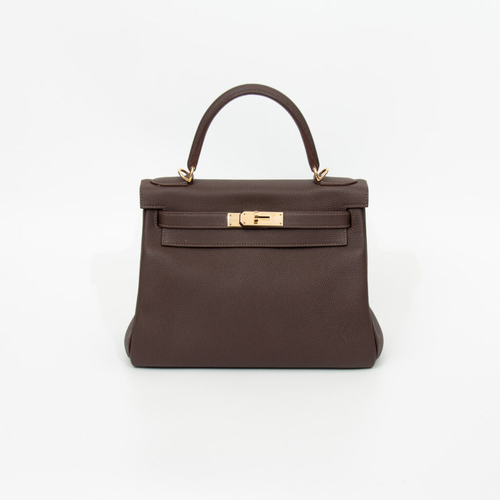 Hermès Kelly 28 Retourné Togo Leder in Chocoloate