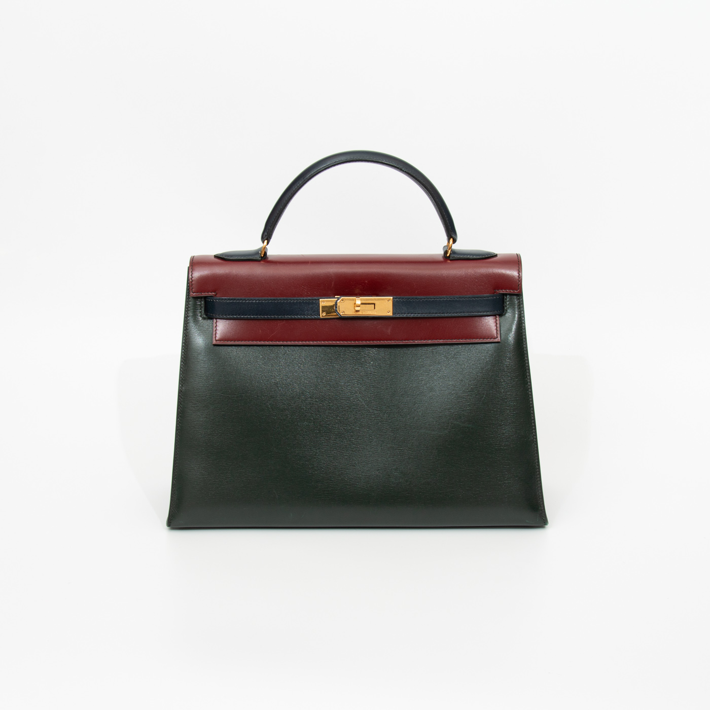 Hermès Kelly 32 Tricolor Box handbag, calf leather, red with gold hardware, 1982