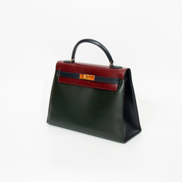 Hermès Kelly 32 Tricolor Box handbag, calf leather, red with gold hardware, 1982