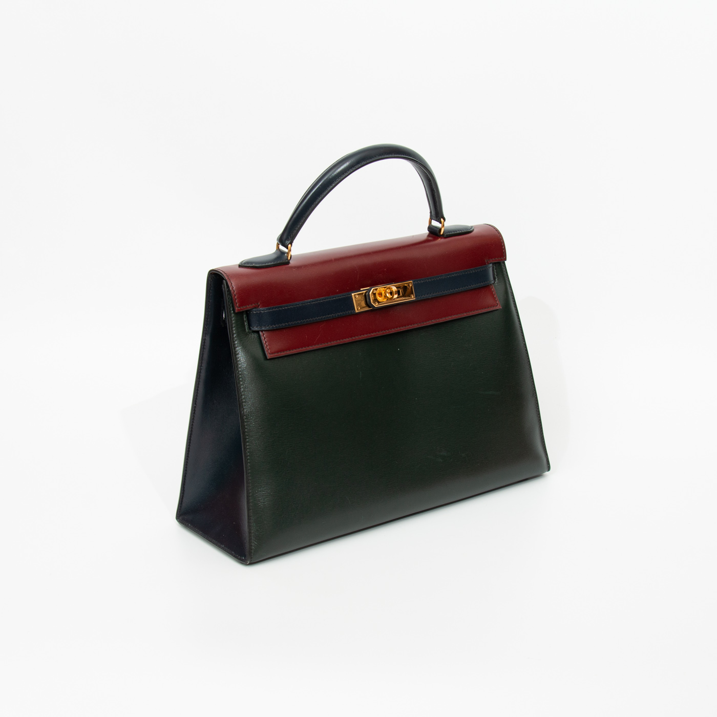 Hermès Kelly 32 Tricolor Box handbag in red calf leather with gold hardware, 1982 – Image 3