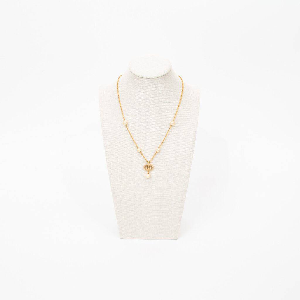 Dior Halskette  Strass Imitationsperle Gold