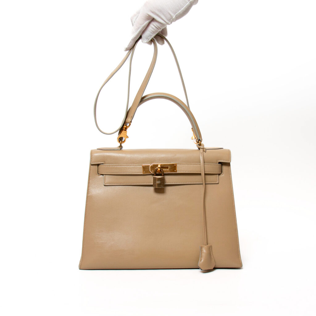 Hermes Kelly 28 Boxcalf Tasche Beige aus 1985