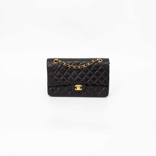 Chanel Tasche Timeless Double Flap Medium Lambskin Schwarz Mit Goldener Hardware 2000–2002 6371525